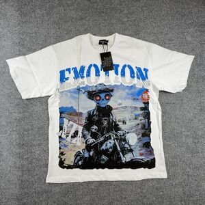 Mixed Emotion Shirt Mens Large White Motorcycle Graphic Tee Streetwear Biker